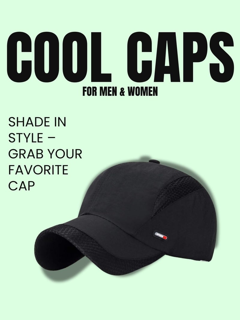 iSWEVEN Lightweight Mesh Cap for Men & Women | Breathable Sports Cap with Adjustable Buckle | Quick Dry Polyester Running Hat for Outdoor, Gym, Cycling, Hiking, Trekking (8005A, Black) - Image 2