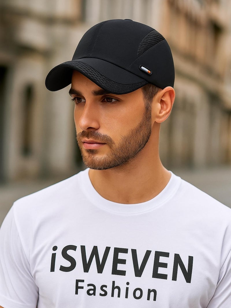 iSWEVEN Lightweight Mesh Cap for Men & Women | Breathable Sports Cap with Adjustable Buckle | Quick Dry Polyester Running Hat for Outdoor, Gym, Cycling, Hiking, Trekking (8005A, Black) - Image 4