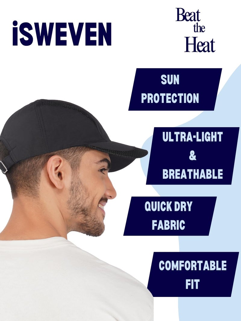 iSWEVEN Lightweight Mesh Cap for Men & Women | Breathable Sports Cap with Adjustable Buckle | Quick Dry Polyester Running Hat for Outdoor, Gym, Cycling, Hiking, Trekking (8005A, Black) - Image 5