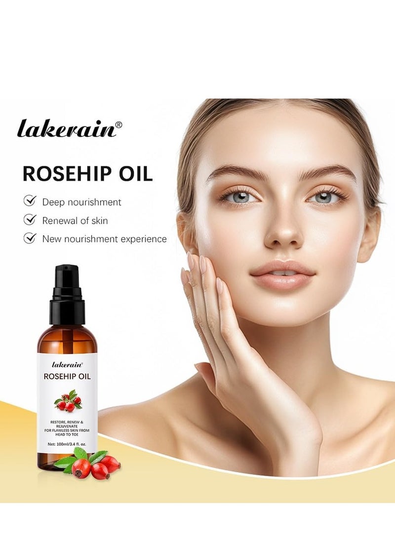 lakerain Rosehip Oil 100ml - Organic Cold Pressed Unrefined Rosehip Oil for Face, Skin & Hair - Nourishing & Moisturizing, Suitable for All Skin Types, Includes Massage Board - Image 2
