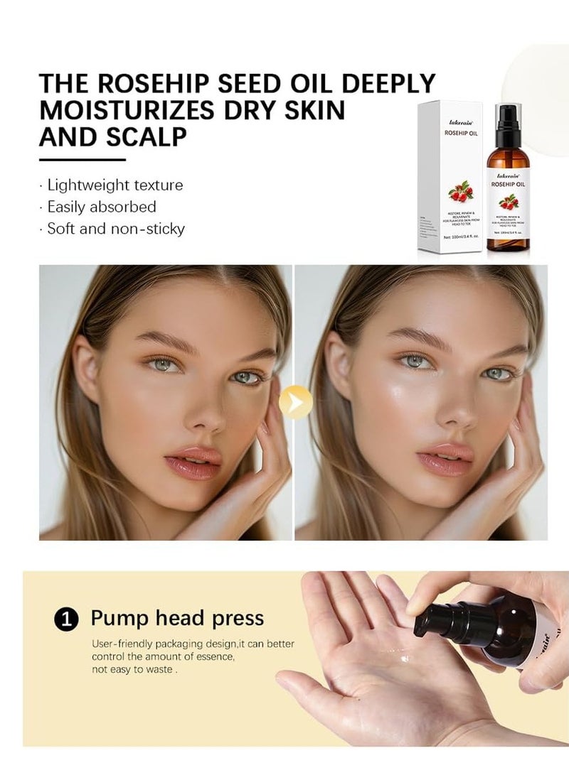lakerain Rosehip Oil 100ml - Organic Cold Pressed Unrefined Rosehip Oil for Face, Skin & Hair - Nourishing & Moisturizing, Suitable for All Skin Types, Includes Massage Board - Image 4