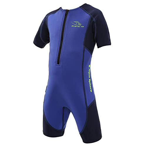 Aqua Sphere Aquasphere Stingray Short Sleeve Kids Wetsuit - Keeps Kids Warm & 100% Neoprene UV Protection - Freedom of Movement in & Out of Water | Unisex Children, Size 2, Royal Blue/Navy Blue - Image 1