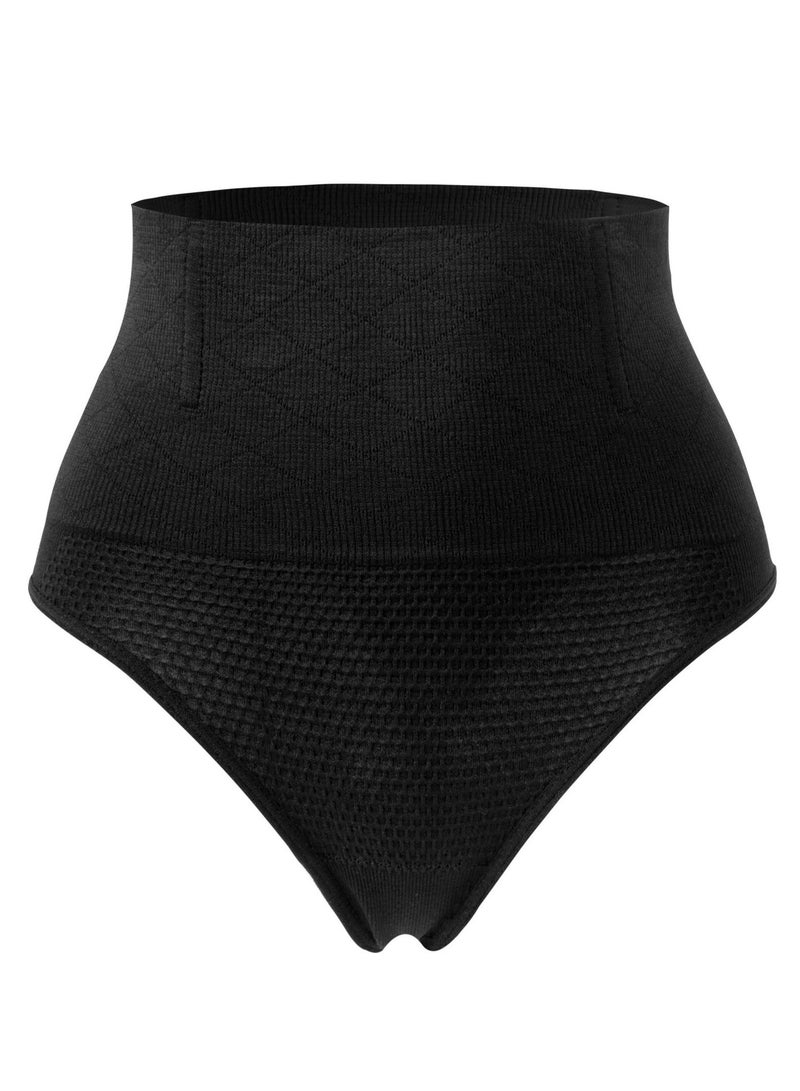 High Waisted Body Shaper Tummy Control Thong Shapewear for Women Seamless Underwear Black - Image 1