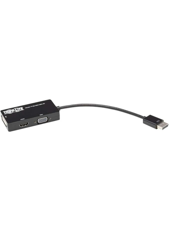 تريب لايت محول Tripp Lite P136-06N-HDV-4K من DisplayPort 1.2 إلى VGA / DVI / HDMI متعدد الاستخدامات (3 في 1)، بطول 15.24 سم، اللون أسود. - Image 1
