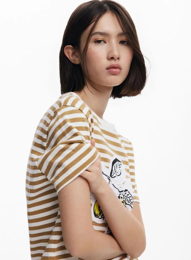 DESIGUAL Striped Print T-Shirt