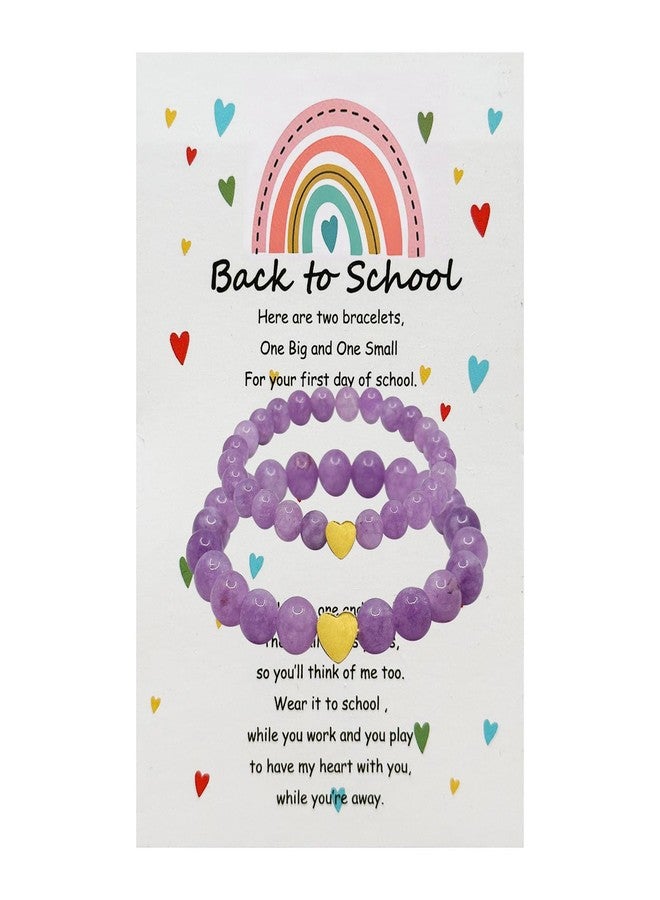DOLLESS Back to School Bracelets Matching Heart Mother Daughter Bracelets First Day of School Gifts (Purple) - Image 1