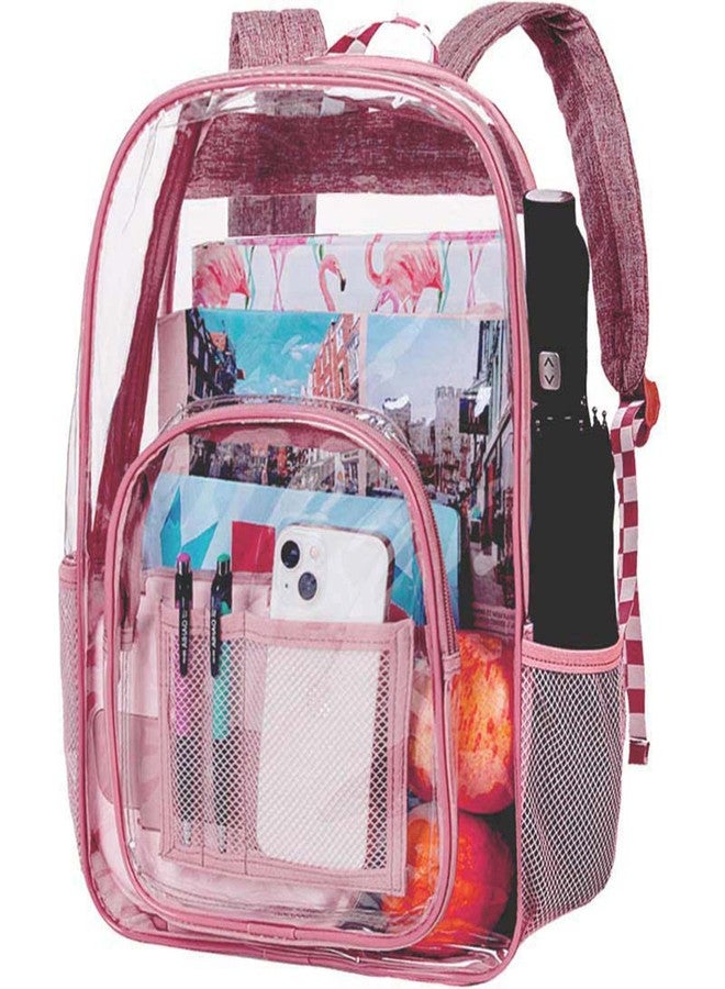 UFNDC Clear Backpack, Heavy Duty PVC Transparent Bookbag,See Through Backpacks for Women and Men - Pink - Image 1
