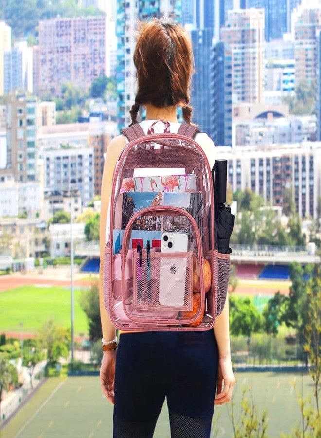 UFNDC Clear Backpack, Heavy Duty PVC Transparent Bookbag,See Through Backpacks for Women and Men - Pink - Image 2