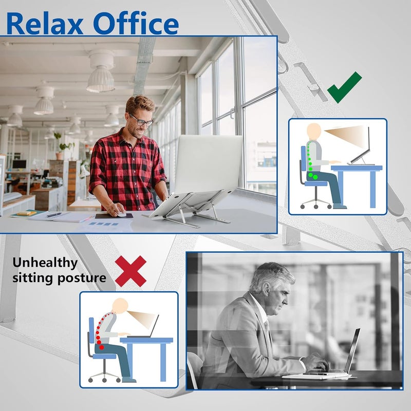 Portable Laptop Stand, Laptop Holder for Desk, Aluminum Adjustable Laptop Stand for iPad, MacBook Pro,Tablets and Laptops, Such as Lenovo ThinkPad, Dell Inspiron XPS - Image 3