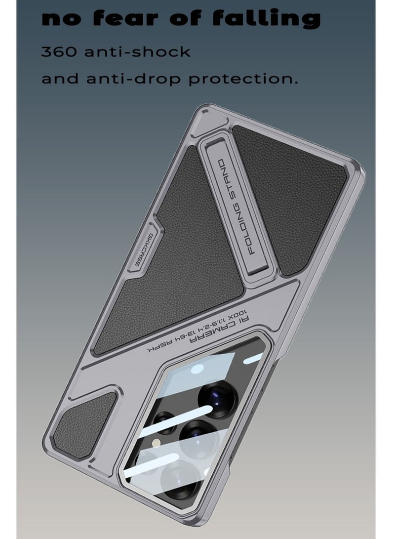 GKK Stylish Protective Case Compatible with Samsung Galaxy S25 Ultra 6.9 inch (2025) , Hard Polycarbonate and Leather All in 1 [Lens Protection & KickStand Holder], Full-Cover, Anti-Drop, All-Round Protection Phone Cover with Pen Slot Design - Pen Not Included - Image 4