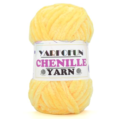 YARFOFUN Velvet Chenille Yarn for Crocheting,Yellow Fluffy Velvet Plush Thick Soft Chunky Chenille Baby Blanket Yarn for Crocheting Knitting Beginners 100g/49.2yd（Yellow） - Image 1