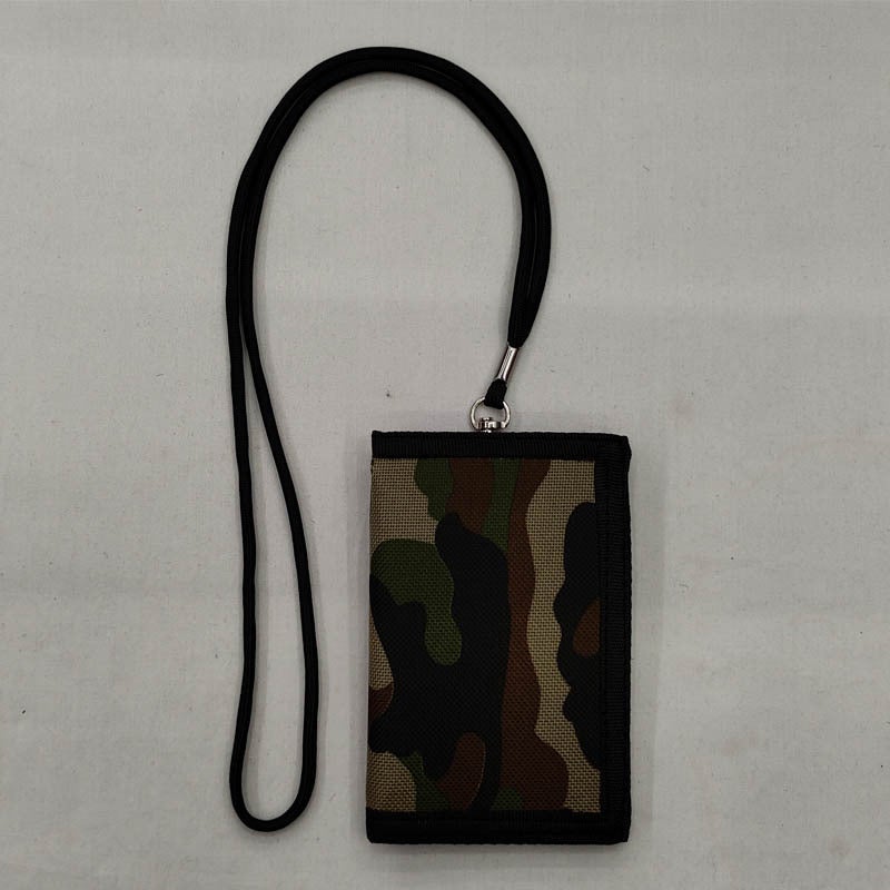 Camouflage Student Wallet Neck Strap Mens Zip Pouch Big Camouflage Army Green
