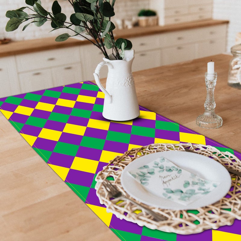 Wehhbtye 2 Pack Mardi Gras Table Runner -12 x71 Table Runner Mardi Gras Decorations with Tassels -Table Runner Dresser Scarves for Table Dinner Holiday Party(Mardi Gras Diamond, 2) - Image 5