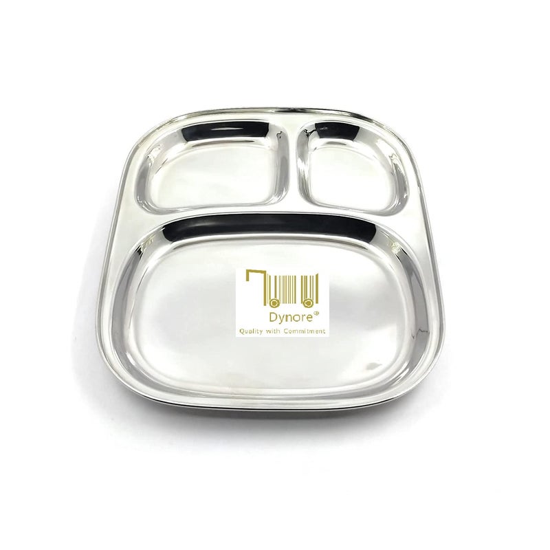 Dynore Stainless Steel 3 in 1 Three Compartment Nasta/Snacks/Kids Nasta Plate/Partition Plate- Set of 2 - Image 2