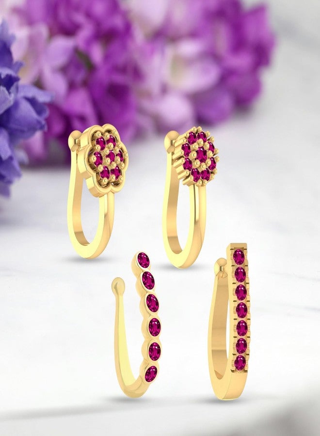 VAMA FASHIONS Gold Plated Ruby Stone Clip On Nose Ring Non Piercing Press on Nosepin Combo for Women - Set of 4 (Clip on Nose rings) - Image 4