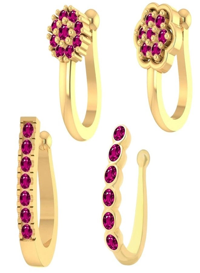 VAMA FASHIONS Gold Plated Ruby Stone Clip On Nose Ring Non Piercing Press on Nosepin Combo for Women - Set of 4 (Clip on Nose rings) - Image 1