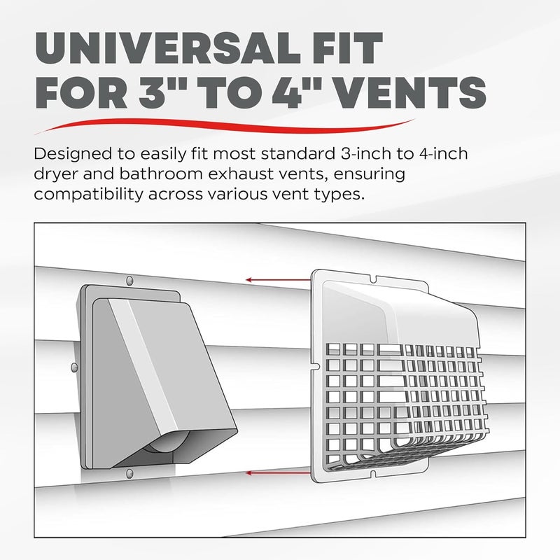 Deflecto Universal Bird Guard Fits 3 inch to 4 inch Vent Hoods  Durable EasytoInstall  Prevents Birds Rodents and Debris from Entering Dryer or Bathroom Exhaust  Strong Plastic Construction - Image 2