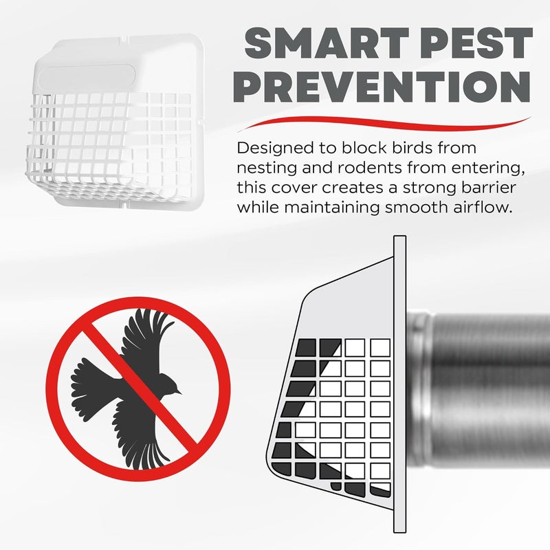 Deflecto Universal Bird Guard Fits 3 inch to 4 inch Vent Hoods  Durable EasytoInstall  Prevents Birds Rodents and Debris from Entering Dryer or Bathroom Exhaust  Strong Plastic Construction - Image 4