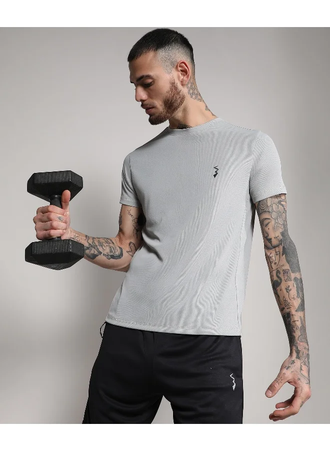 Campus Sutra Men's Light Grey Basic Activewear T-Shirt
