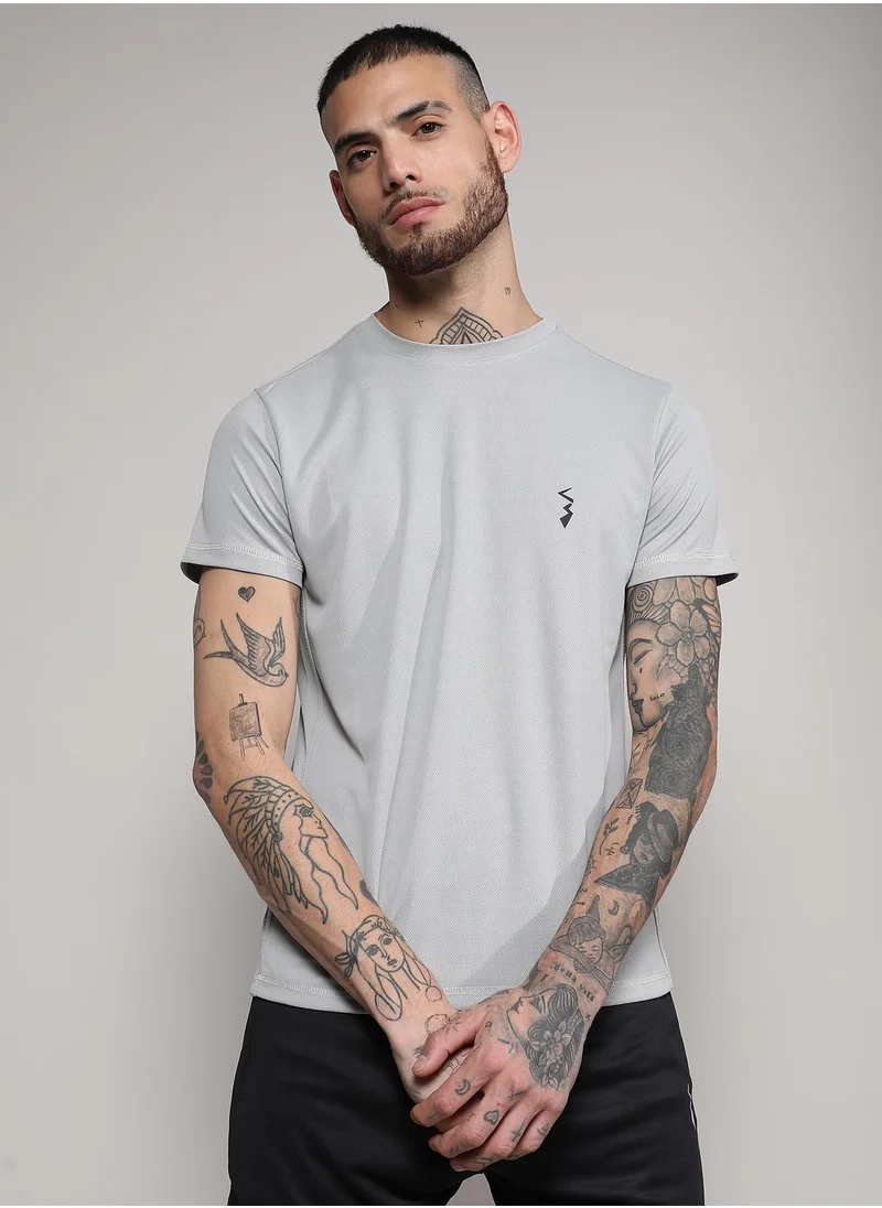 Campus Sutra Men's Light Grey Basic Activewear T-Shirt