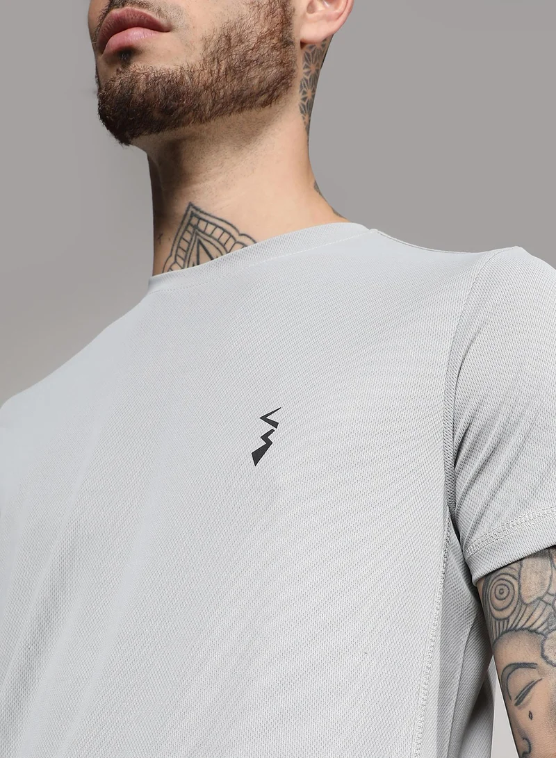 Campus Sutra Men's Light Grey Basic Activewear T-Shirt