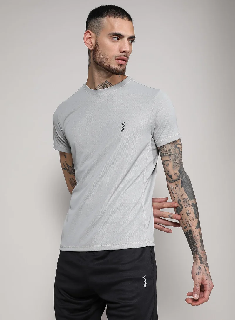 Campus Sutra Men's Light Grey Basic Activewear T-Shirt