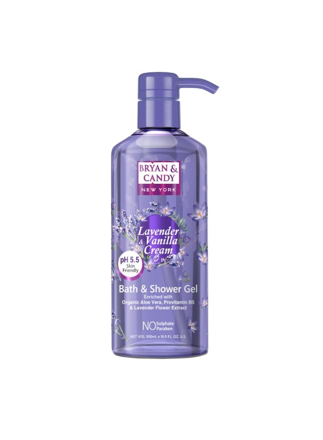 BRYAN  CANDY Bryan & Candy Lavender & Vanilla Cream Shower Gel with Aloe Vera. Gentle, Moisturizing Body Wash for Soft, Supple Skin (Lavender & Vanilla Cream Shower Gel, 500ml) - Image 1