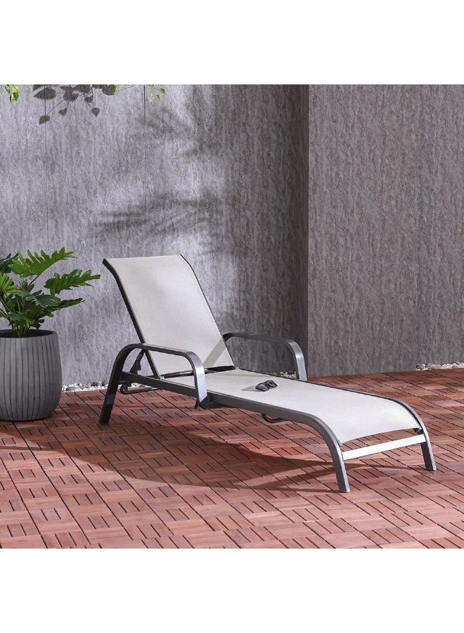 DANUBE HOME Evita Sun Lounger| All Weather Patio Sunloungers | Single Relaxing Chair |  Modern Design Outdoor Furniture For Gardens Lawns Poolsides L164.5xW68xH92cm - Light Grey - Image 1