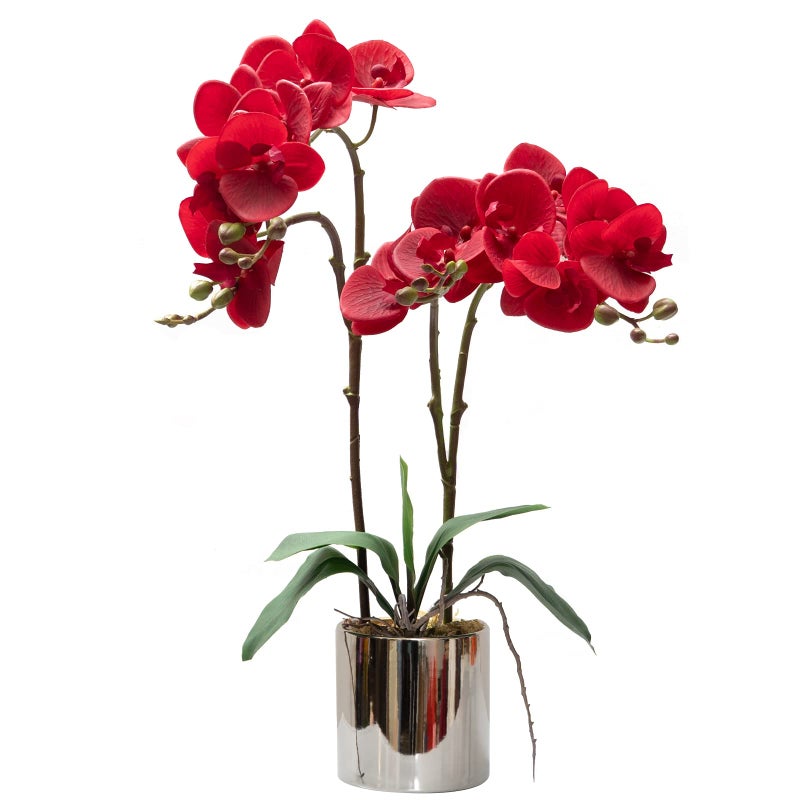 CXGS CXGS Artificial Orchid Flower Plant Real Touch Faux Orchids in Ceramic Vase Red 197 Fake Phalaenopsis Flower Arrangement Centerpiece Home Indoor Decor 