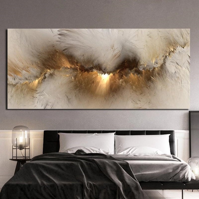 ARS Graphics ARS® Large Framed Canvas Wall Art - Abstract Golden Cloud Painting (50x100cm) - Image 4