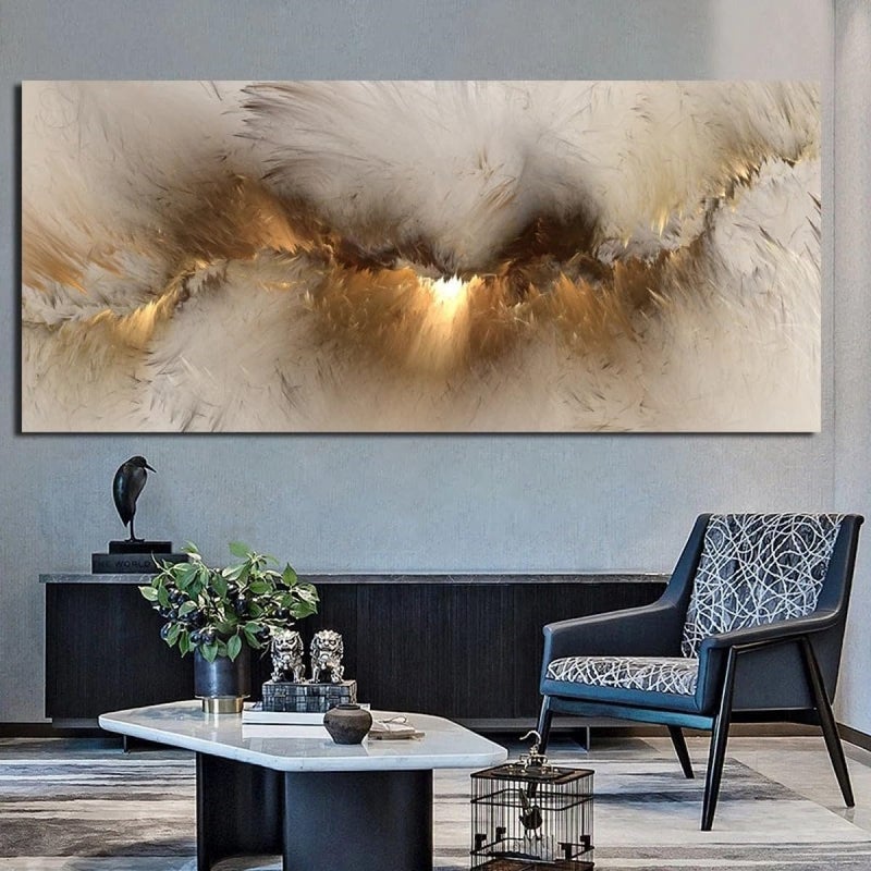 ARS Graphics ARS® Large Framed Canvas Wall Art - Abstract Golden Cloud Painting (50x100cm) - Image 1