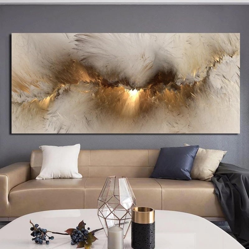 ARS Graphics ARS® Large Framed Canvas Wall Art - Abstract Golden Cloud Painting (50x100cm) - Image 2