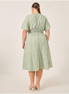 Styli Plus Size All-Over Printed V Neck A-Line Midi Dress  - Image 5