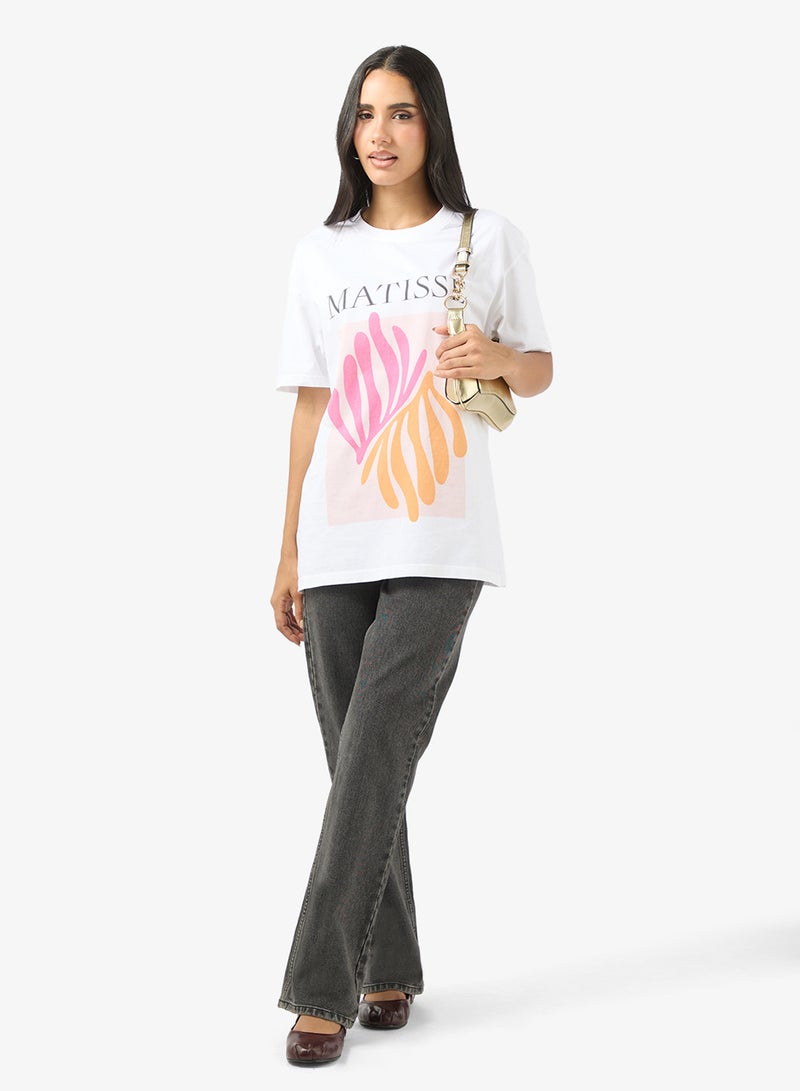 جينجر تيشيرت برسومات مجردة بياقة دائرية - Image 4