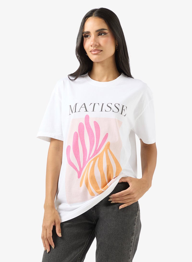 جينجر تيشيرت برسومات مجردة بياقة دائرية - Image 1