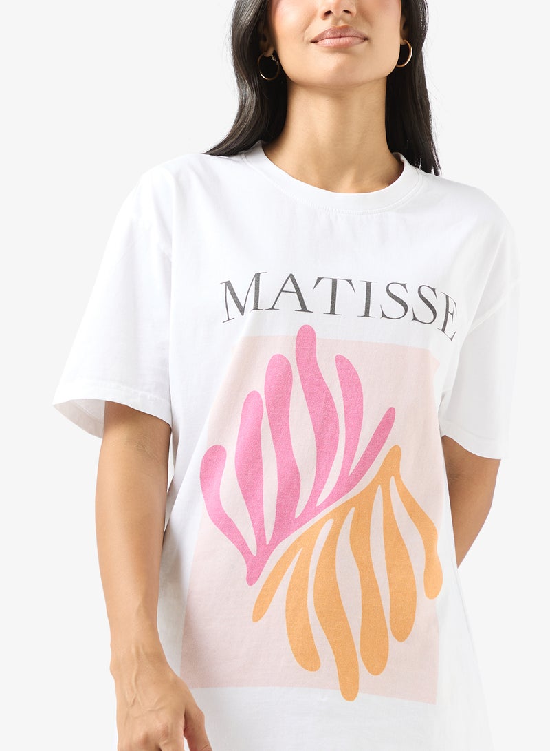 جينجر تيشيرت برسومات مجردة بياقة دائرية - Image 3