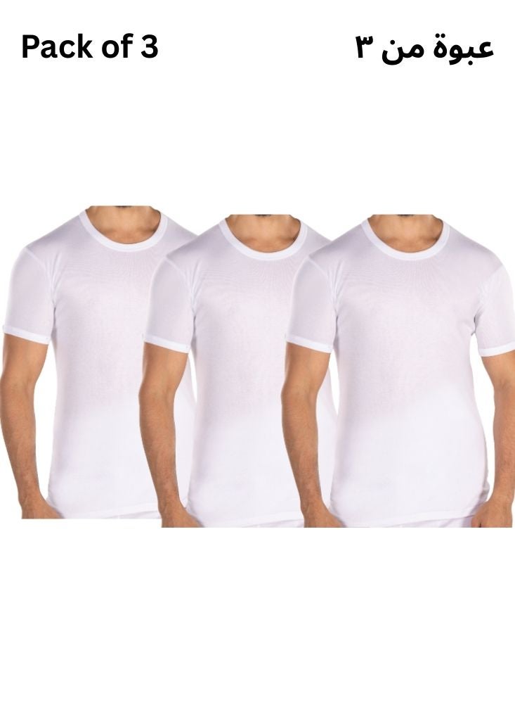 DROSH V Men’s White Cotton Undershirt Pack of 3 – Lightweight Half Sleeve Inner T Shirt - Image 1