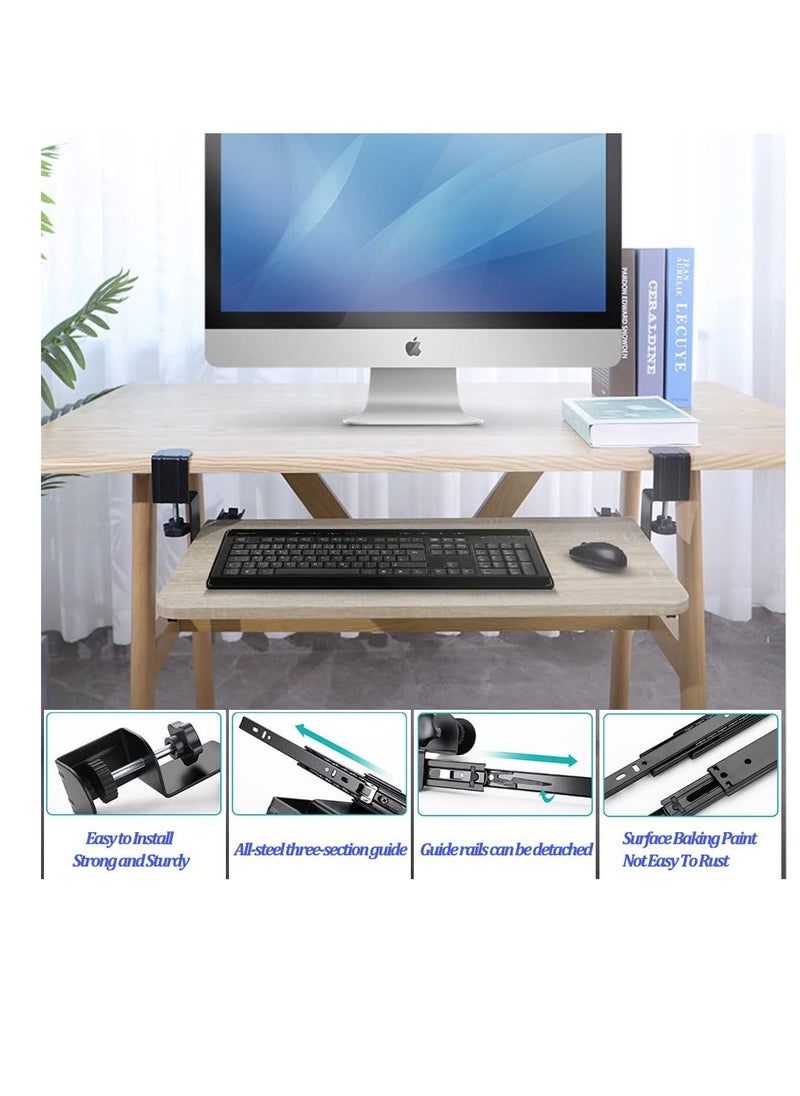 Y&D - Keyboard Clamp Rail Under Desk Set, Trays Rail, Pull Out & Mouse Tray with C (Board not Included), Slider Track, for Home or Office - Image 1