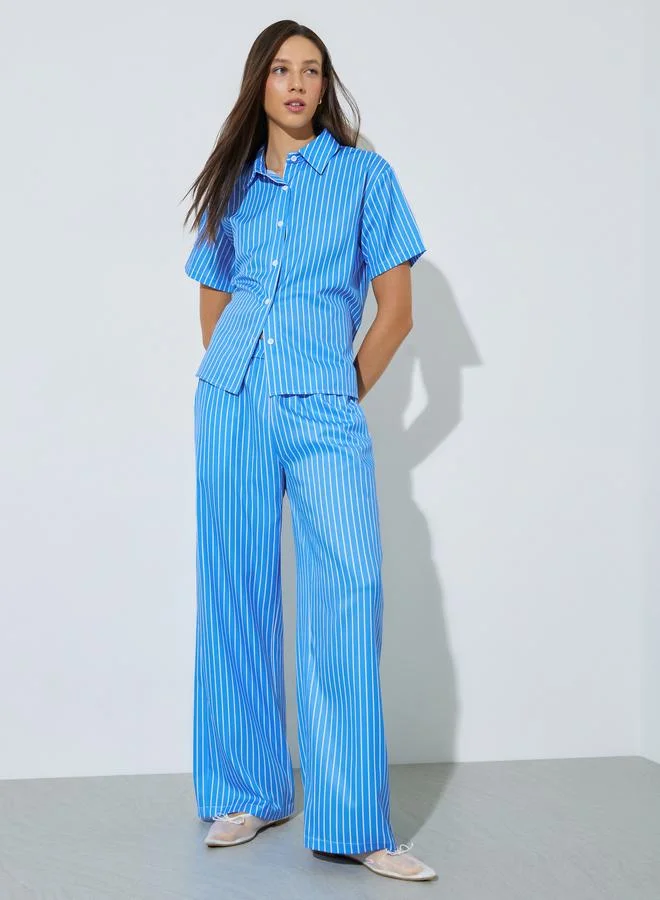 Styli Blue Striped Shirt and Pants Co-ord Set