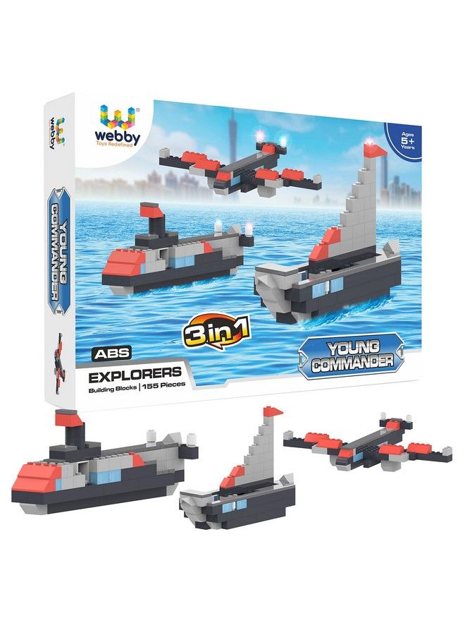 Webby 3 In 1 Young Commander Abs Blocks Kit Fighter Plane Submarine And Ship Construction Play Set Fun Creative Toy Set For 5+ Years Kid (155 Pcs) Multicolor (155 Pieces) - Image 1