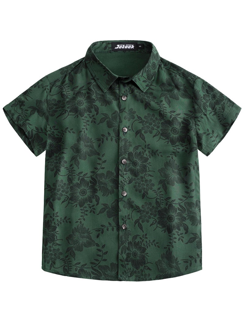 JOTOOK Boys Hawaiian Shirt Short Sleeve Button Down Shirt Casual Floral Tropical Beach Shirts 6-14 Years 8 Green Flower - Image 3
