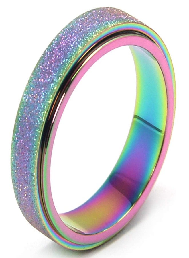 OreilleStar Anxiety Ring for Women Fidget Spinner Ring Fidget Toys Adults Titanium Stainless Steel Thumb Ring 6mm Wide Rainbow Size 10 - Image 1