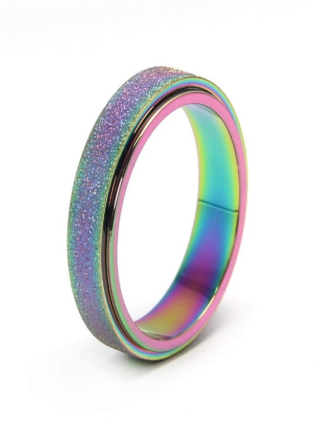 OreilleStar Anxiety Ring for Women Fidget Spinner Ring Fidget Toys Adults Titanium Stainless Steel Thumb Ring 6mm Wide Rainbow Size 10 - Image 5