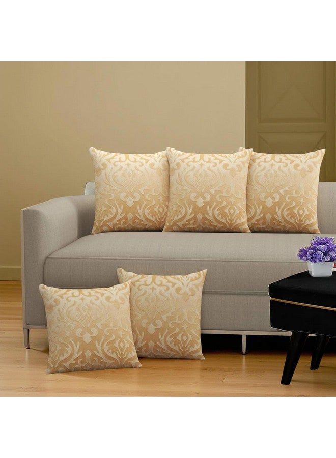 STARNSTYLE غطاء وسادة زخرفي من ستارنس تايل مخمل 12x12 بوصة - مجموعة من 5، أغطية وسائد مربعة ناعمة من داماسك للكنبة، غرفة المعيشة أو ديكور المنزل - 30x30 سم بيج - Image 1