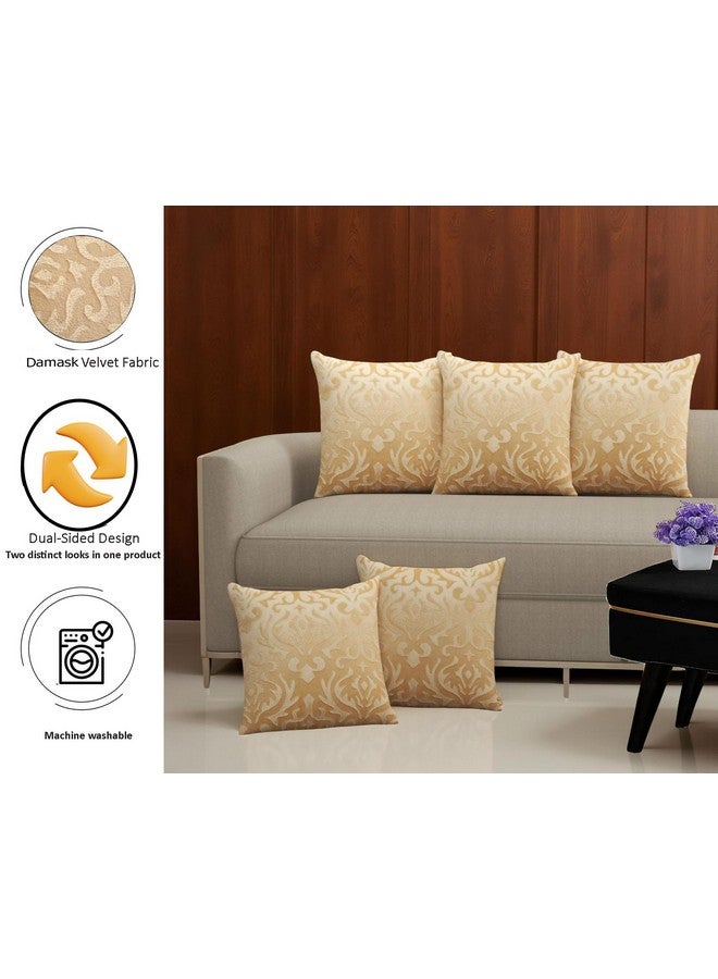 STARNSTYLE غطاء وسادة زخرفي من ستارنس تايل مخمل 12x12 بوصة - مجموعة من 5، أغطية وسائد مربعة ناعمة من داماسك للكنبة، غرفة المعيشة أو ديكور المنزل - 30x30 سم بيج - Image 2