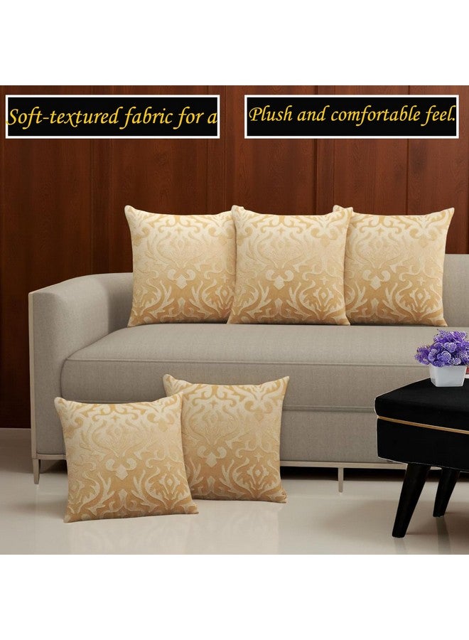 STARNSTYLE غطاء وسادة زخرفي من ستارنس تايل مخمل 12x12 بوصة - مجموعة من 5، أغطية وسائد مربعة ناعمة من داماسك للكنبة، غرفة المعيشة أو ديكور المنزل - 30x30 سم بيج - Image 3