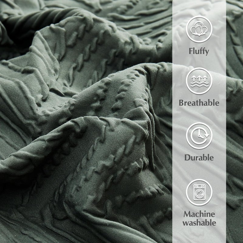 Geniospin King Size Comforter Set - 7 Pieces Dark Green Bedding Set, Botanical Textured Comforter Bed Set, All Season Lightweight Bed in a Bag with Comforter, Sheets, Pillowcases & Shams - Image 5
