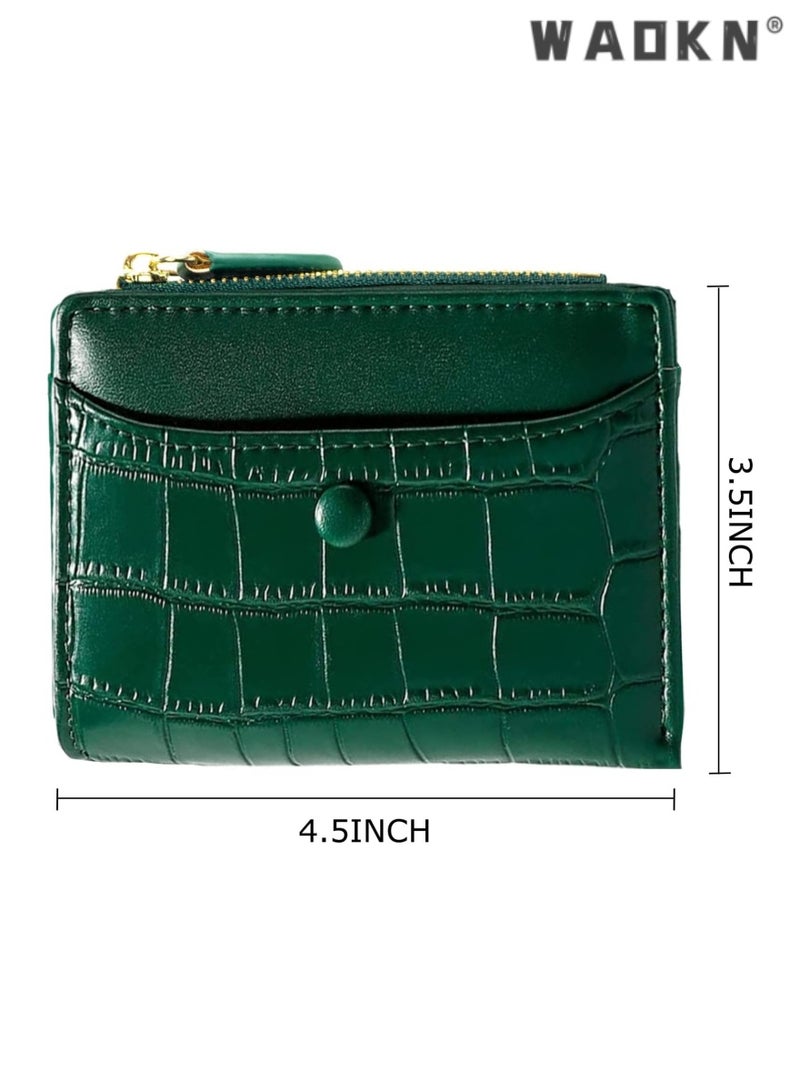 WAOKN Wallet for Women with Bifold Compact Size, Classic Women Wallet with Stylish Texture Patterns, Handy Ladies Wallet Gift for Birthday and Party(Green) - Image 4