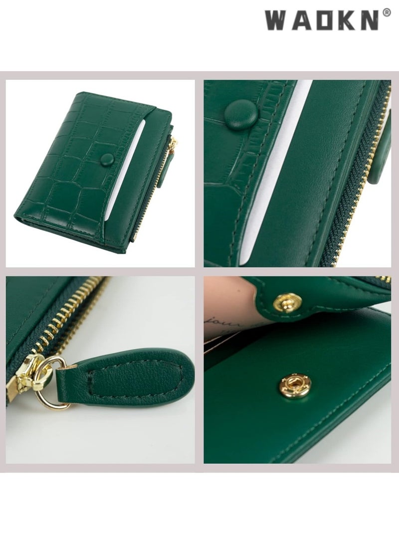 WAOKN Wallet for Women with Bifold Compact Size, Classic Women Wallet with Stylish Texture Patterns, Handy Ladies Wallet Gift for Birthday and Party(Green) - Image 3
