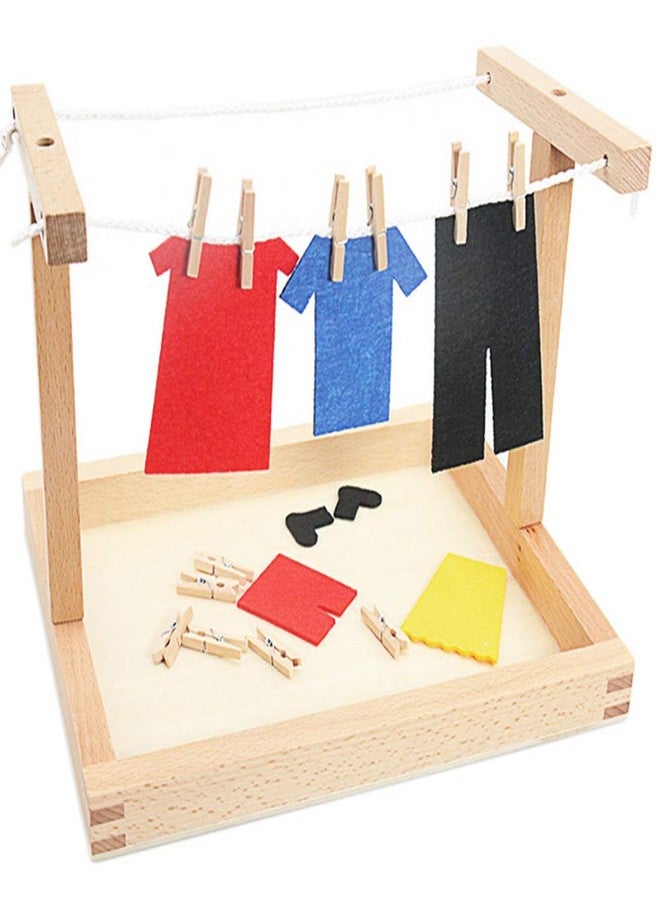 Gudong Montessori Wooden DIY Mini Simulation Clothes Drying Frame Clothes Suit Toys for Baby Children Basic Life Practice Training Toys - Image 3